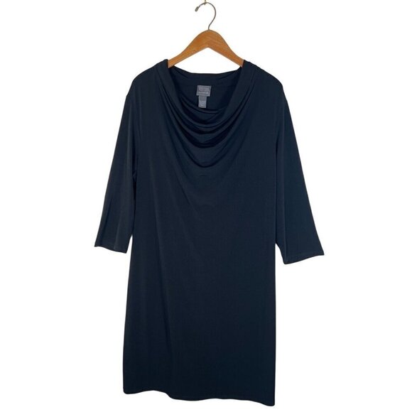 Additions by Chicos Womens Size 3 Black Dress Cowl Neck 3/4 Sleeves Stretch Knit - Picture 1 of 10